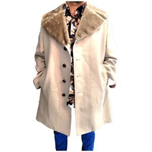 London Fog trench coat jacket mens lined Faux Fur Collar Large 42R L overcoat 42